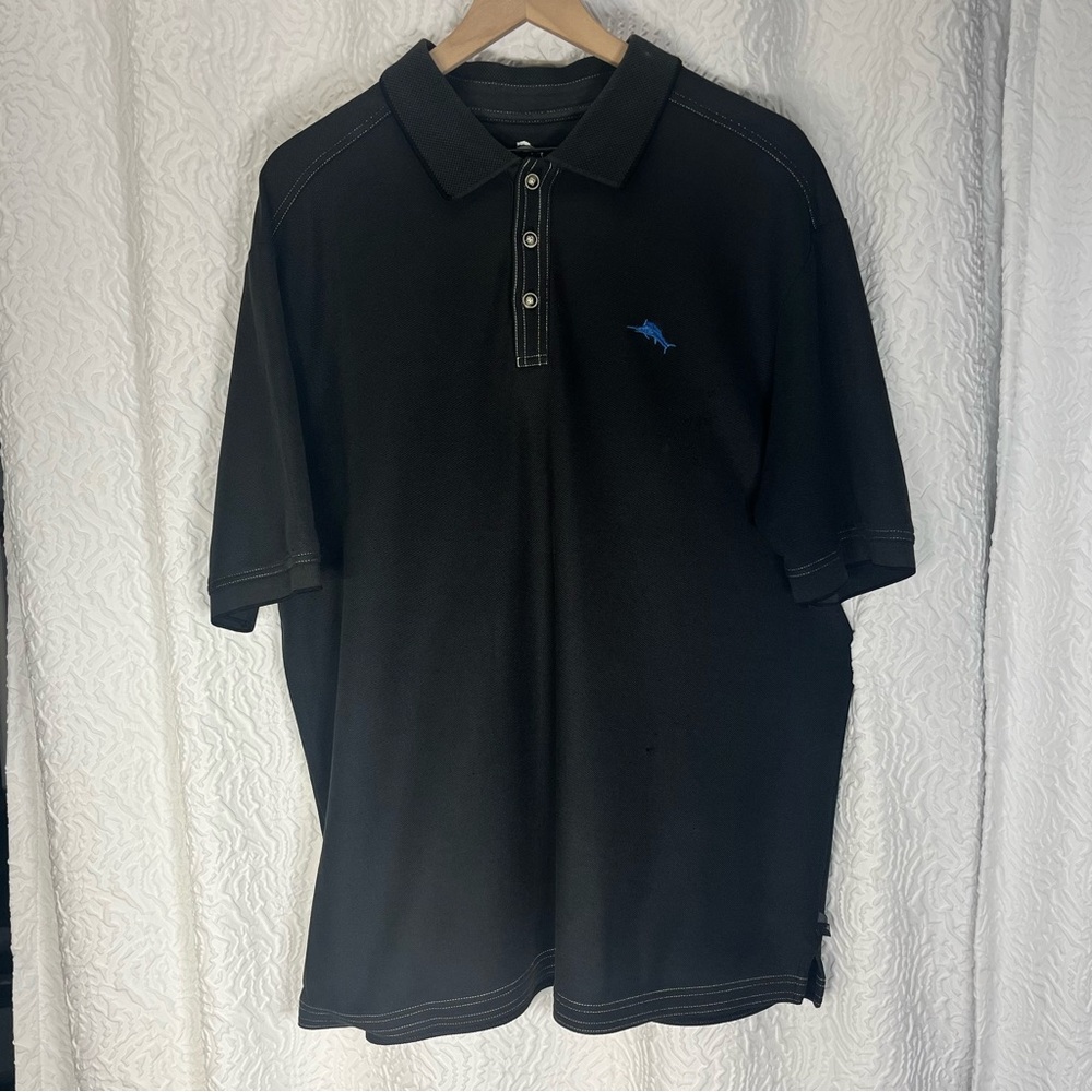 Tommy Bahama Men's XL Supima Cotton Black Polo Shirt Contrast Stitching